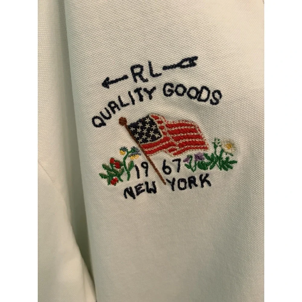 Polo Ralph Lauren 4X Big Tall White Polo Shirt US Flag Crest Embroidery Cotton
